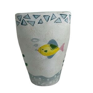 Vtg Asian Pottery Vase 7 3/4" White & Multicolor Hand-Painted Ceramic Square Top
